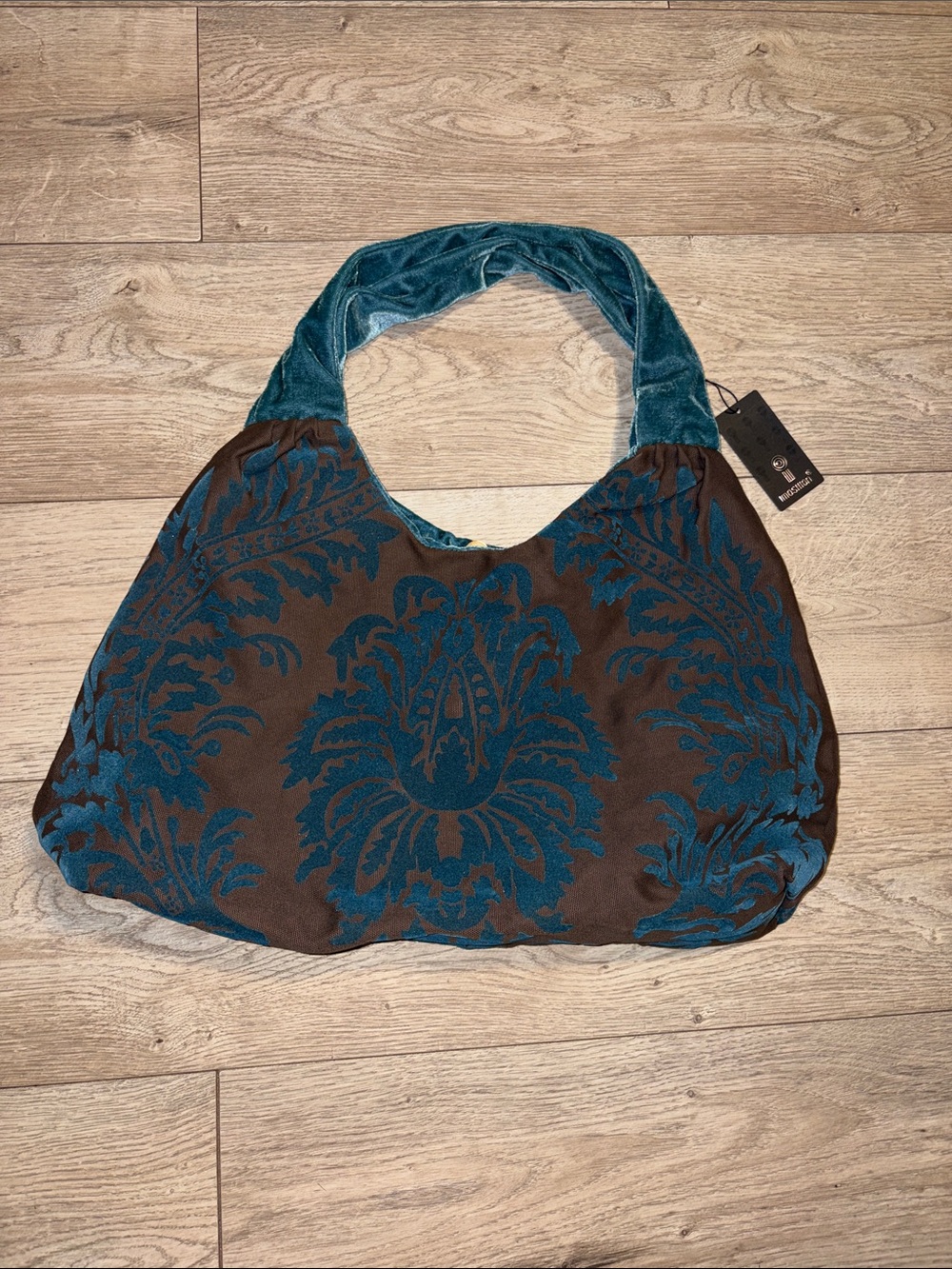 Imoshion Teal and Brown Jacquard Velvet-Handle Shoulder Bag